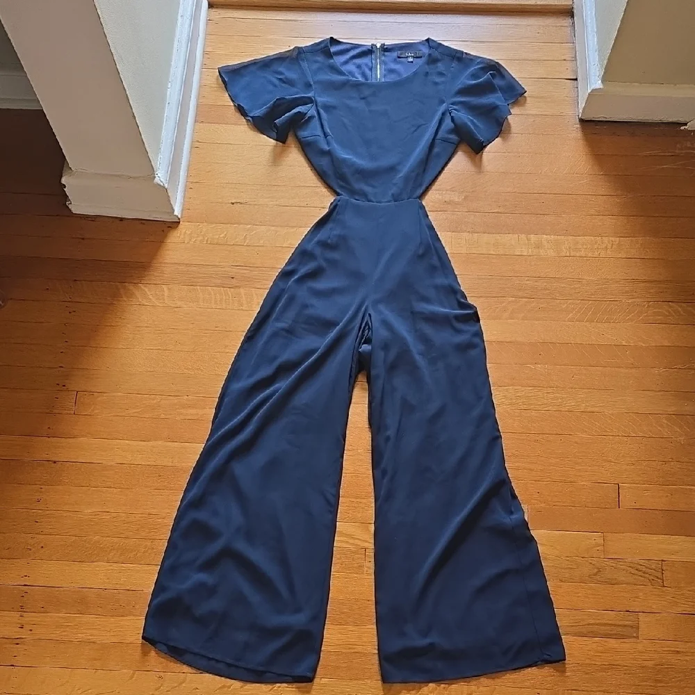 Lulus, Toast to You, Navy, Flutter Sleeve Cutout Jumpsuit, EUC, Women's S - Picture 1 of 16